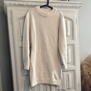 H & M Cream Sweater with Pearl Embellished Collar